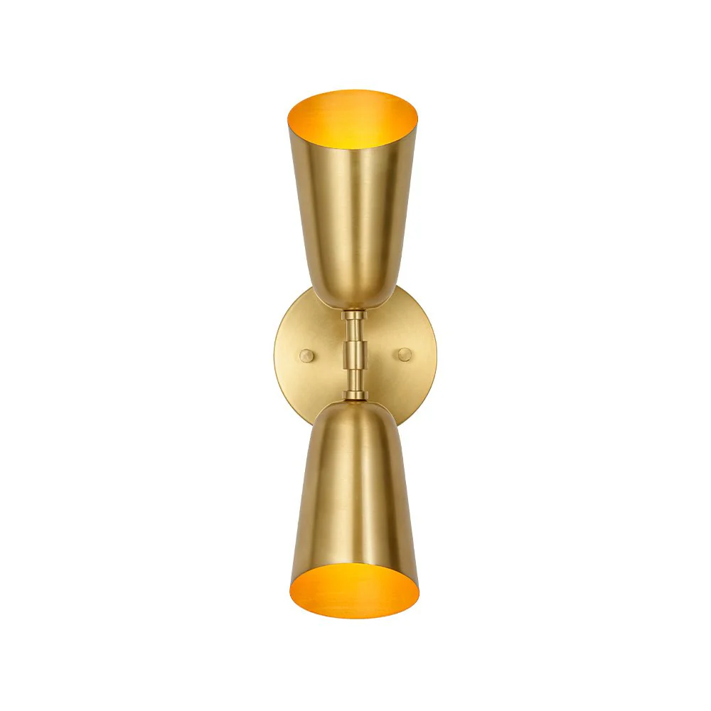 Mid-Century Brushed Brass 2-Light Up Down Dual Cone Wall Lamp - Image 11