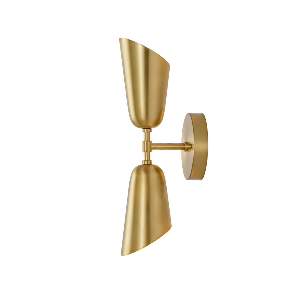 Mid-Century Brushed Brass 2-Light Up Down Dual Cone Wall Lamp - Image 12