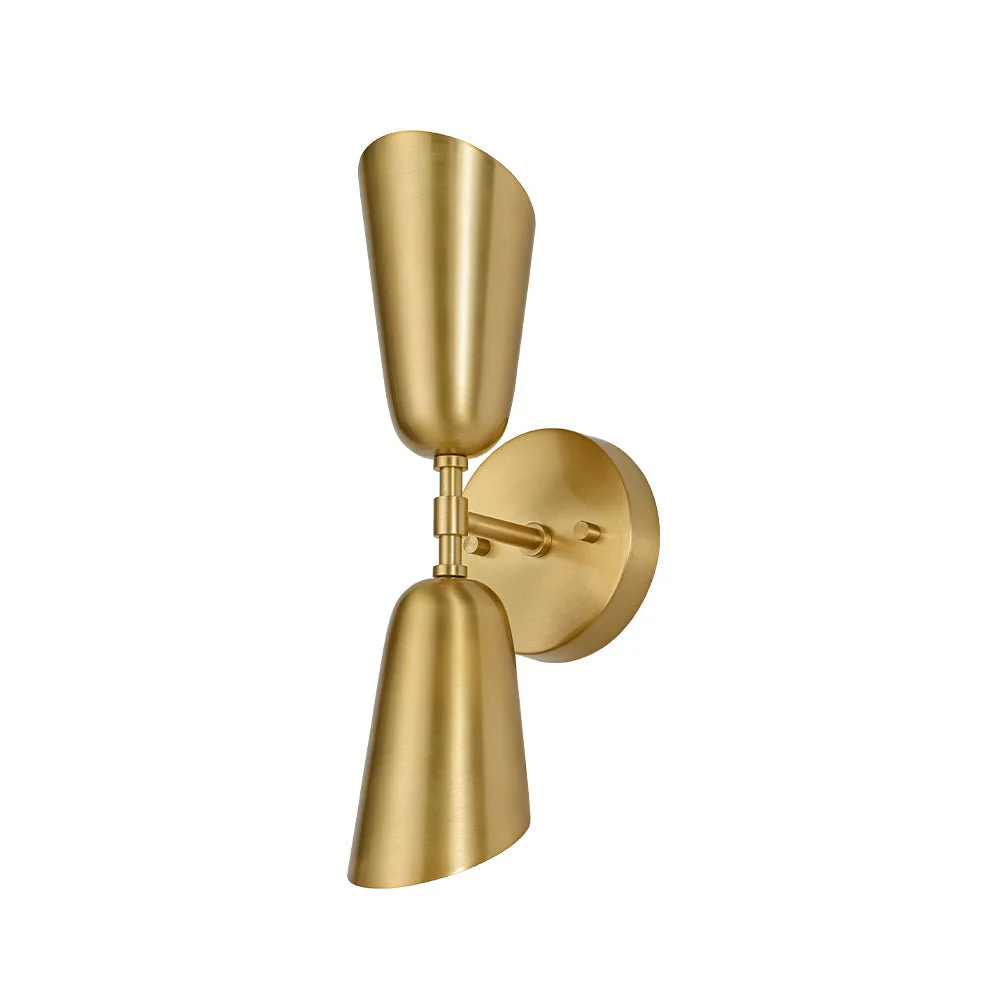 Mid-Century Brushed Brass 2-Light Up Down Dual Cone Wall Lamp - Image 5