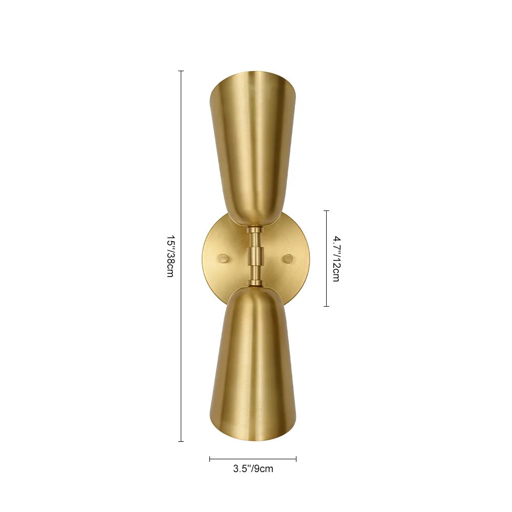 Mid-Century Brushed Brass 2-Light Up Down Dual Cone Wall Lamp - Image 6