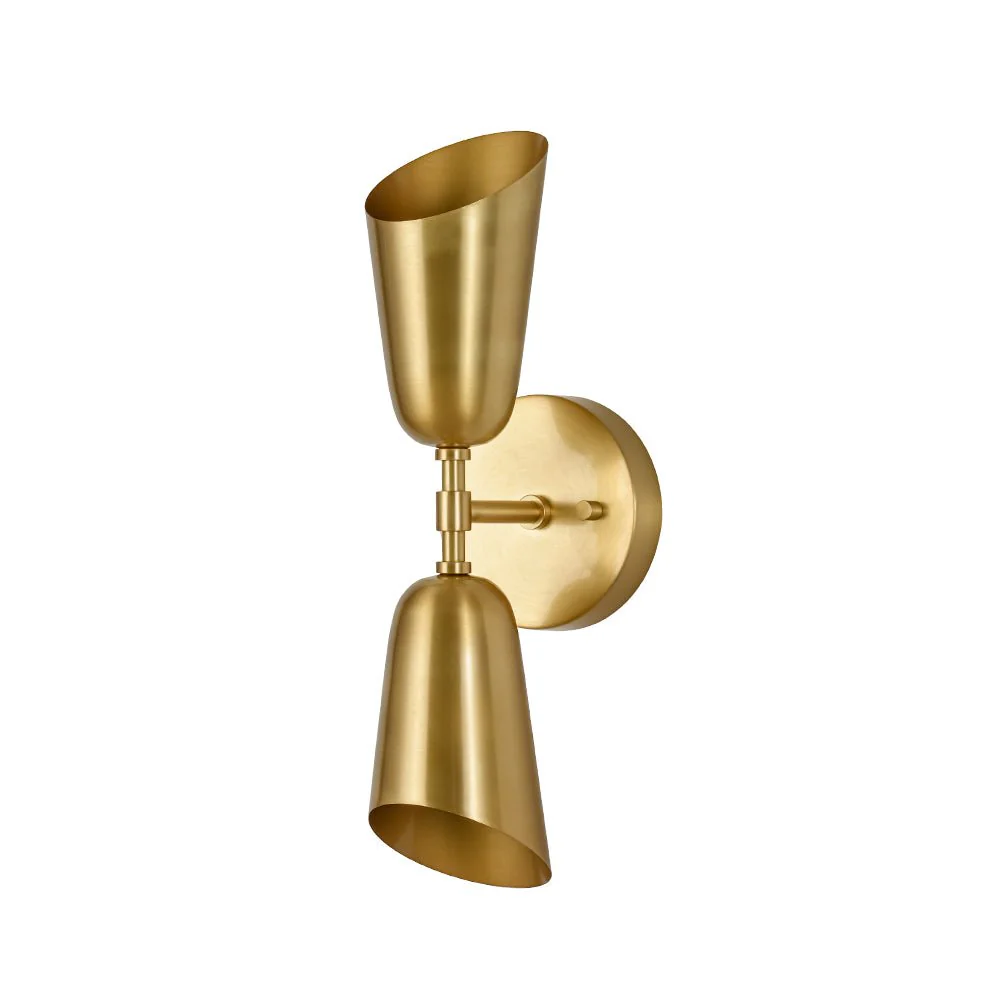 Mid-Century Brushed Brass 2-Light Up Down Dual Cone Wall Lamp - Image 7