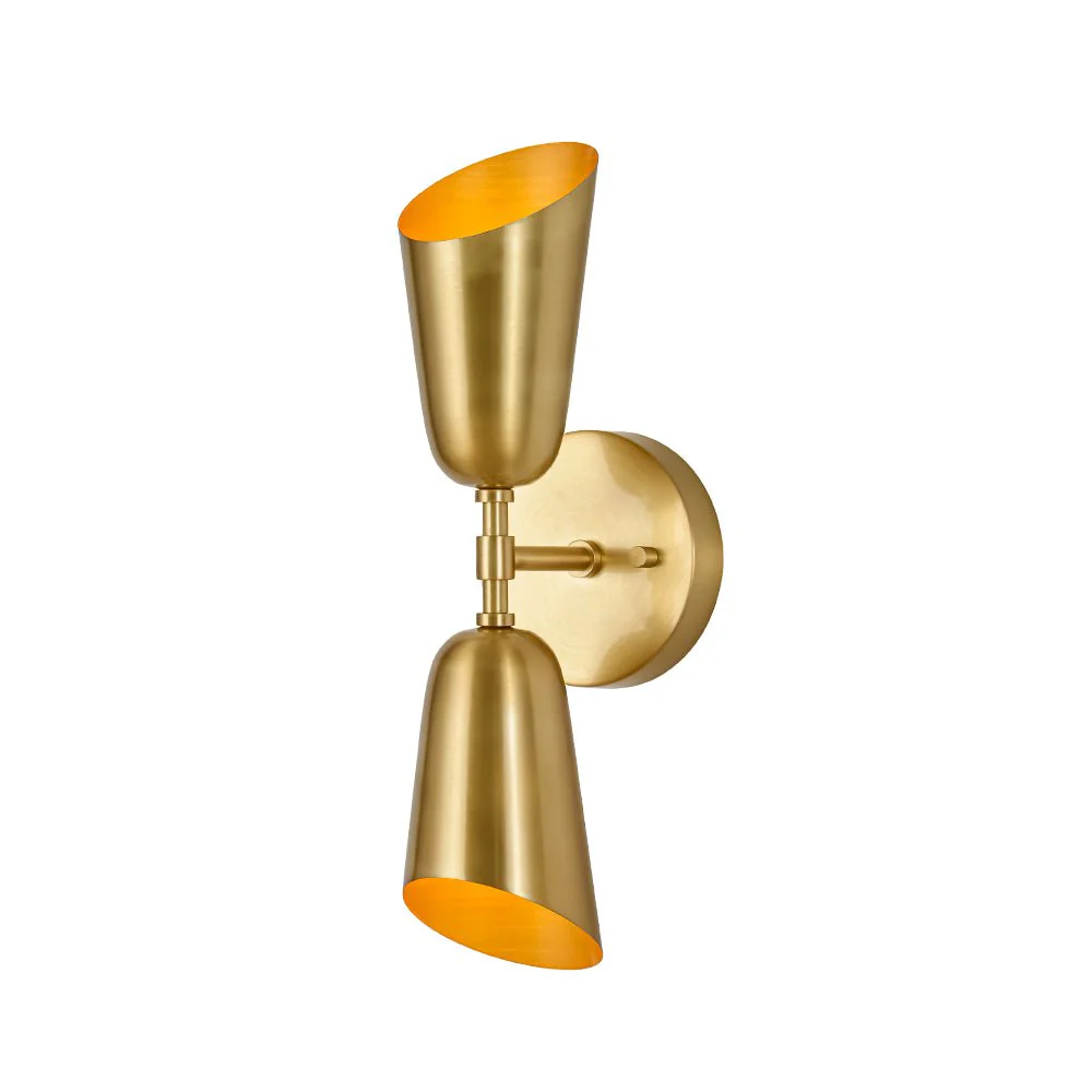 Mid-Century Brushed Brass 2-Light Up Down Dual Cone Wall Lamp - Image 8