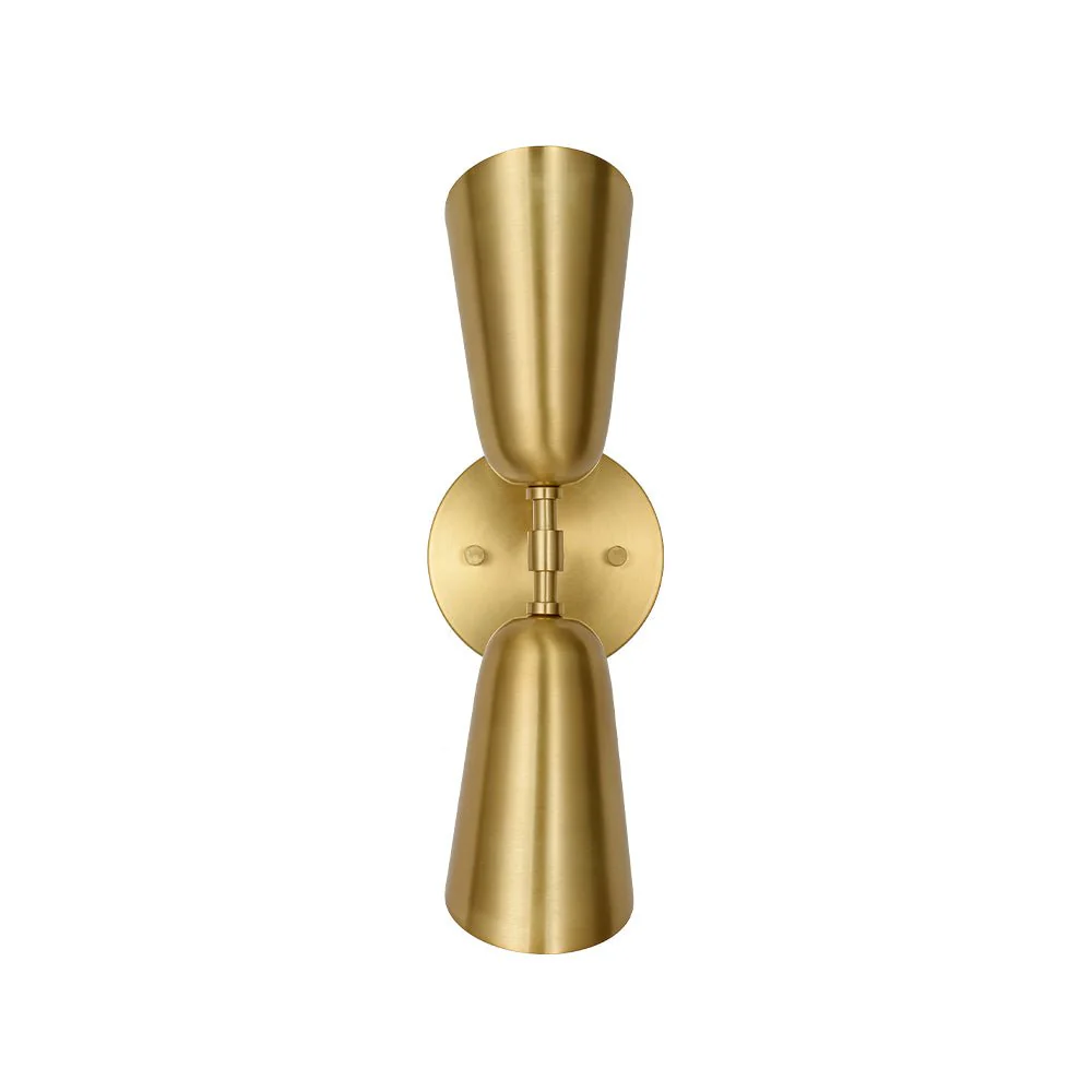 Mid-Century Brushed Brass 2-Light Up Down Dual Cone Wall Lamp - Image 9