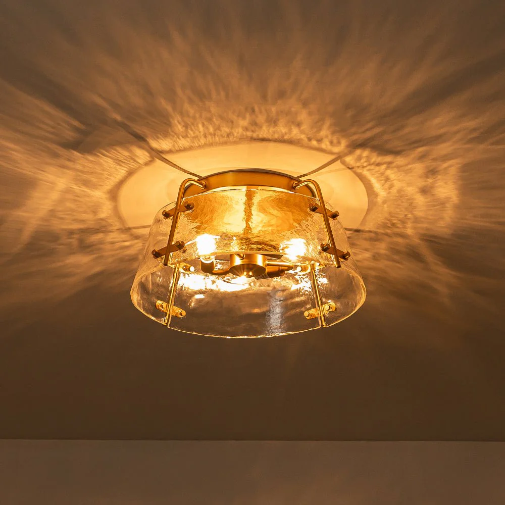 Mid-Century Clear Textured Glass Drum Flush Mount Light - Image 3