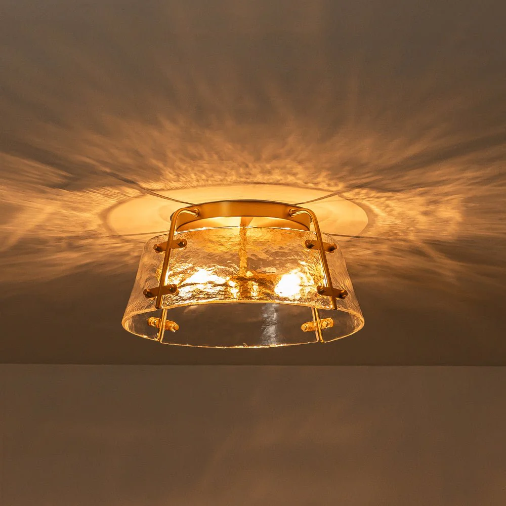 Mid-Century Clear Textured Glass Drum Flush Mount Light - Image 4