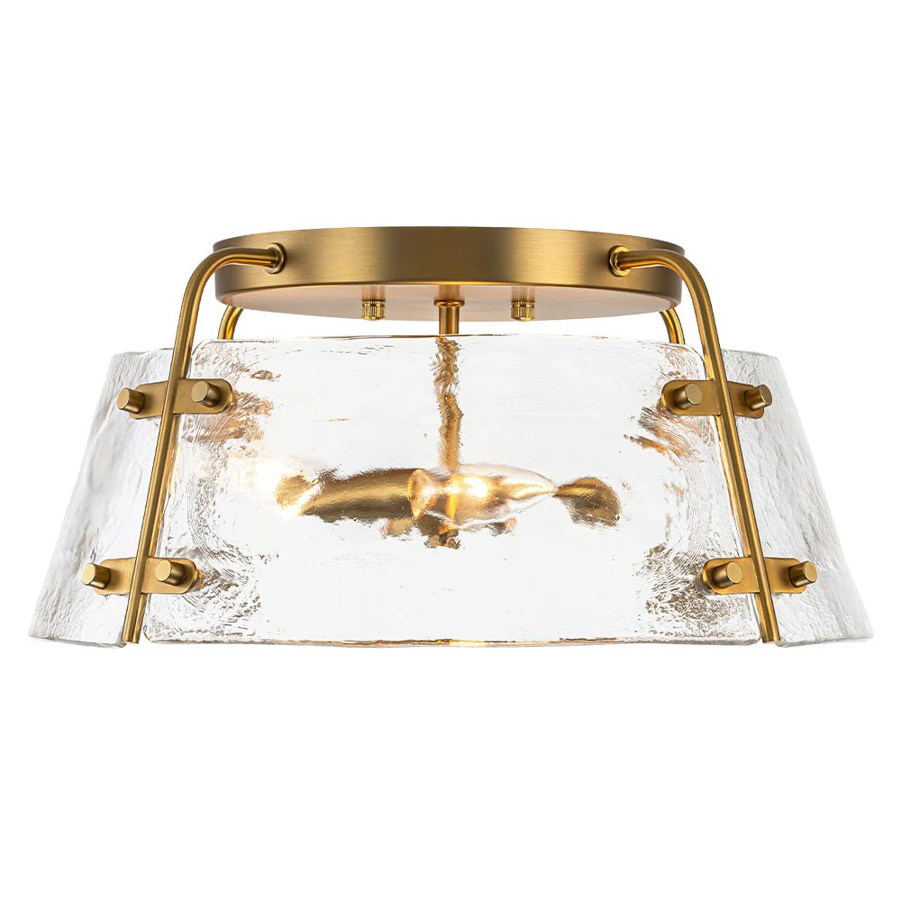 Mid-Century Clear Textured Glass Drum Flush Mount Light - Image 7