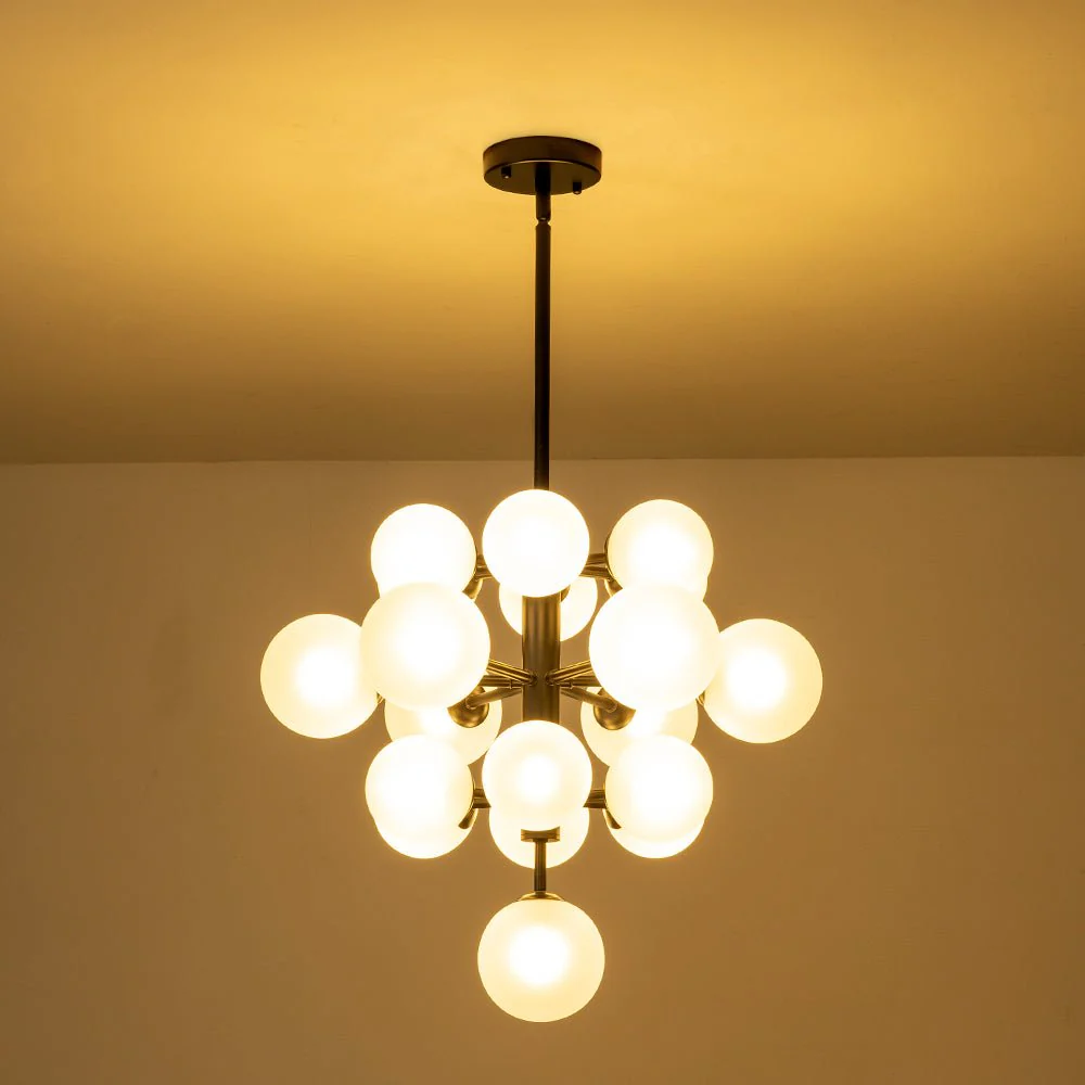 Mid-Century Frosted Glass Bubble Tiered Sputnik Chandelier - Image 13