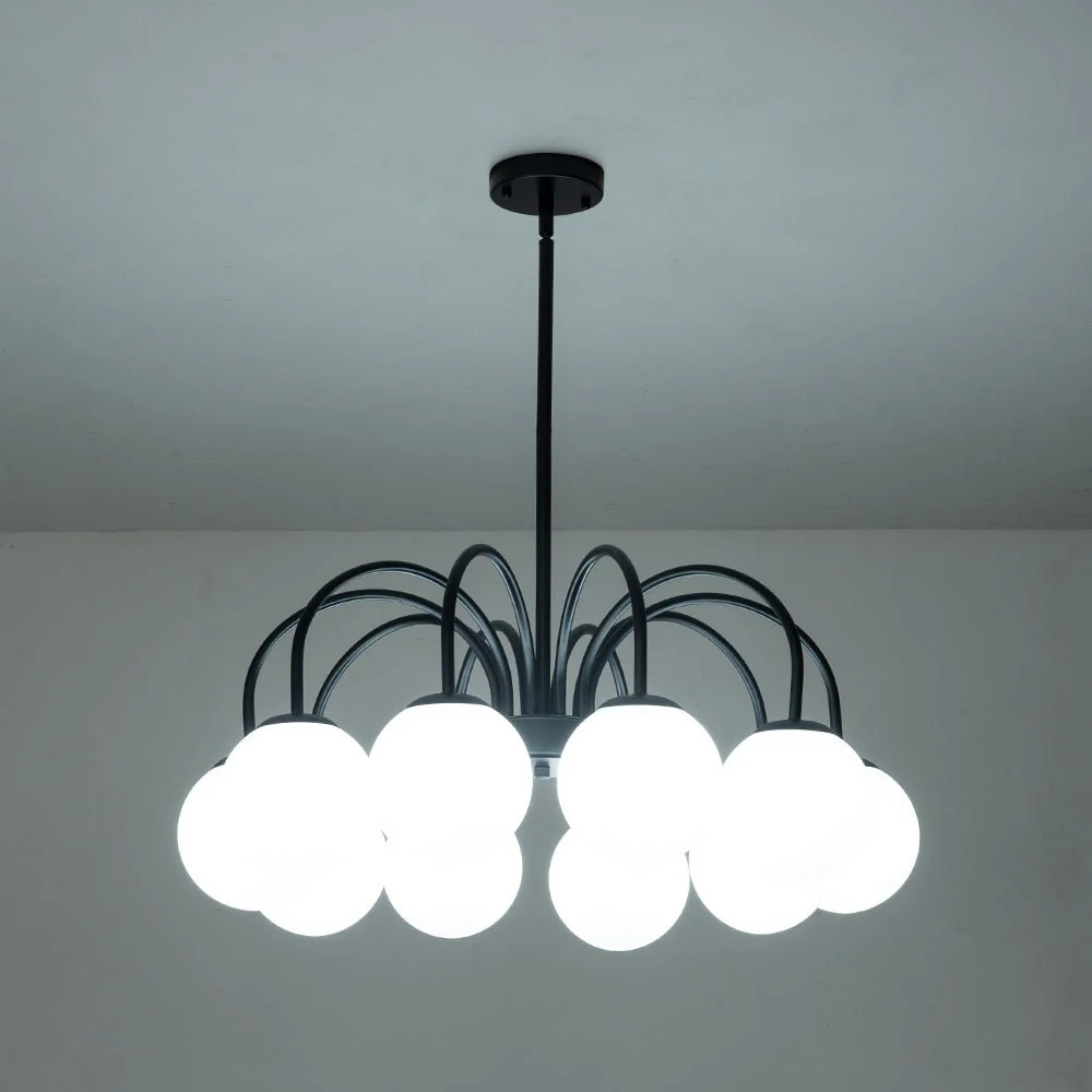 Mid-Century Frosted Glass Globe Bubble Round Chandelier - Image 15