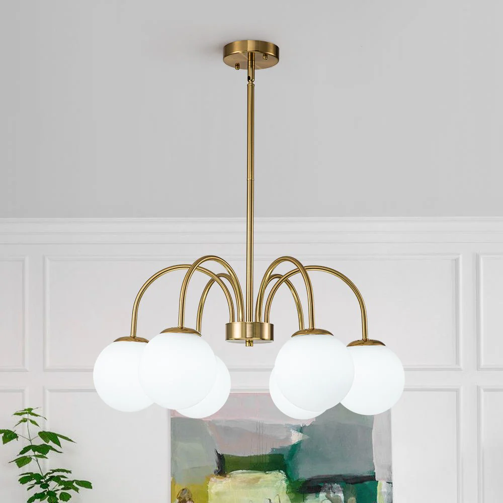 Mid-Century Frosted Glass Globe Bubble Round Chandelier - Image 19