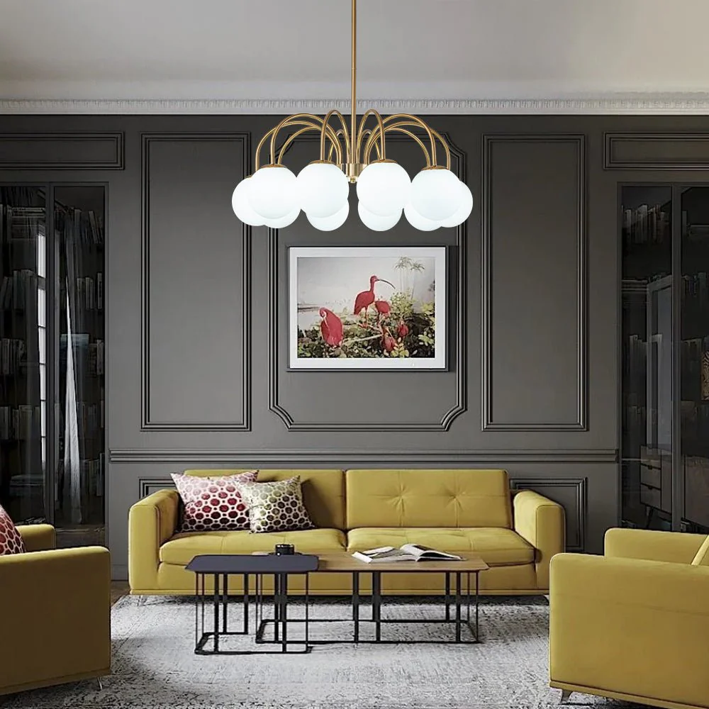 Mid-Century Frosted Glass Globe Bubble Round Chandelier - Image 2