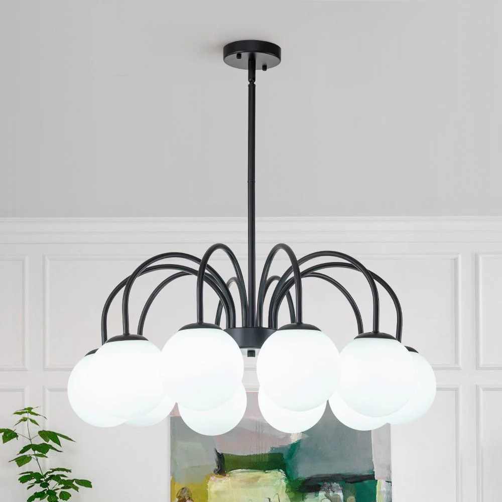 Mid-Century Frosted Glass Globe Bubble Round Chandelier - Image 3