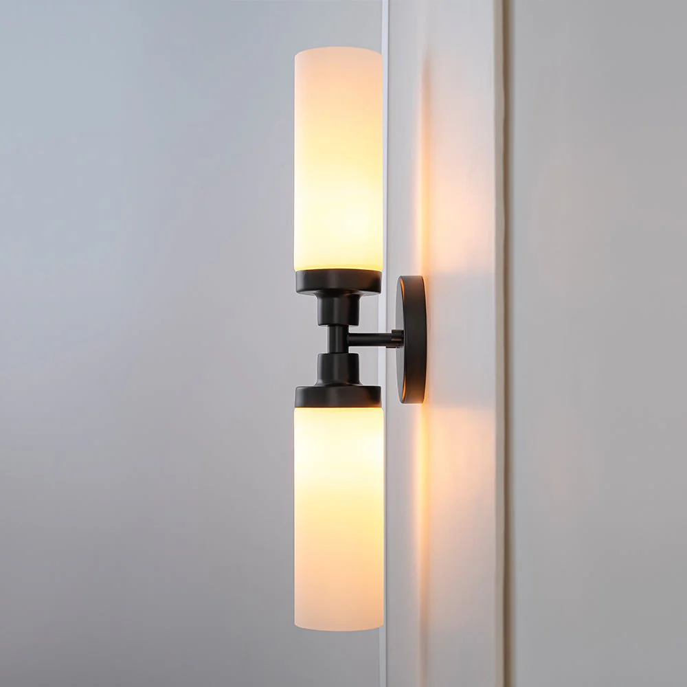 Modern 2-Light Opal Glass Cylinder Vanity Wall Lamp - Image 6