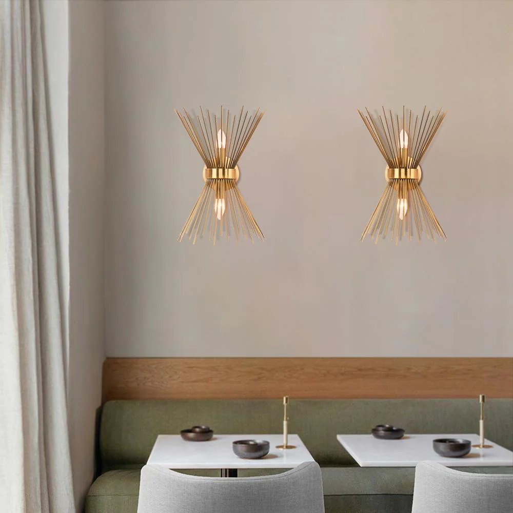 Mid-century Modern Starburst Brass Wall Sconce - Image 3