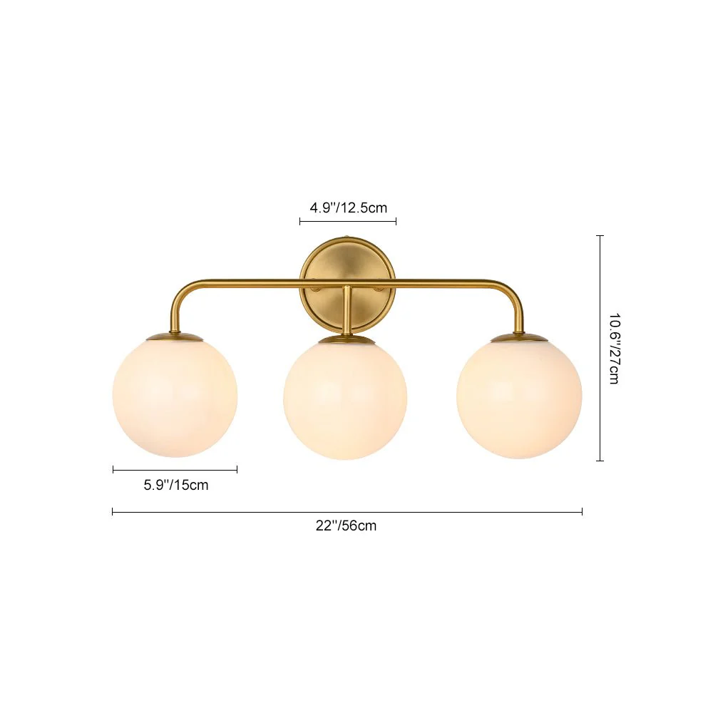 Mid-century Shine Opal Glass Globe Brass Vanity Light - Image 10