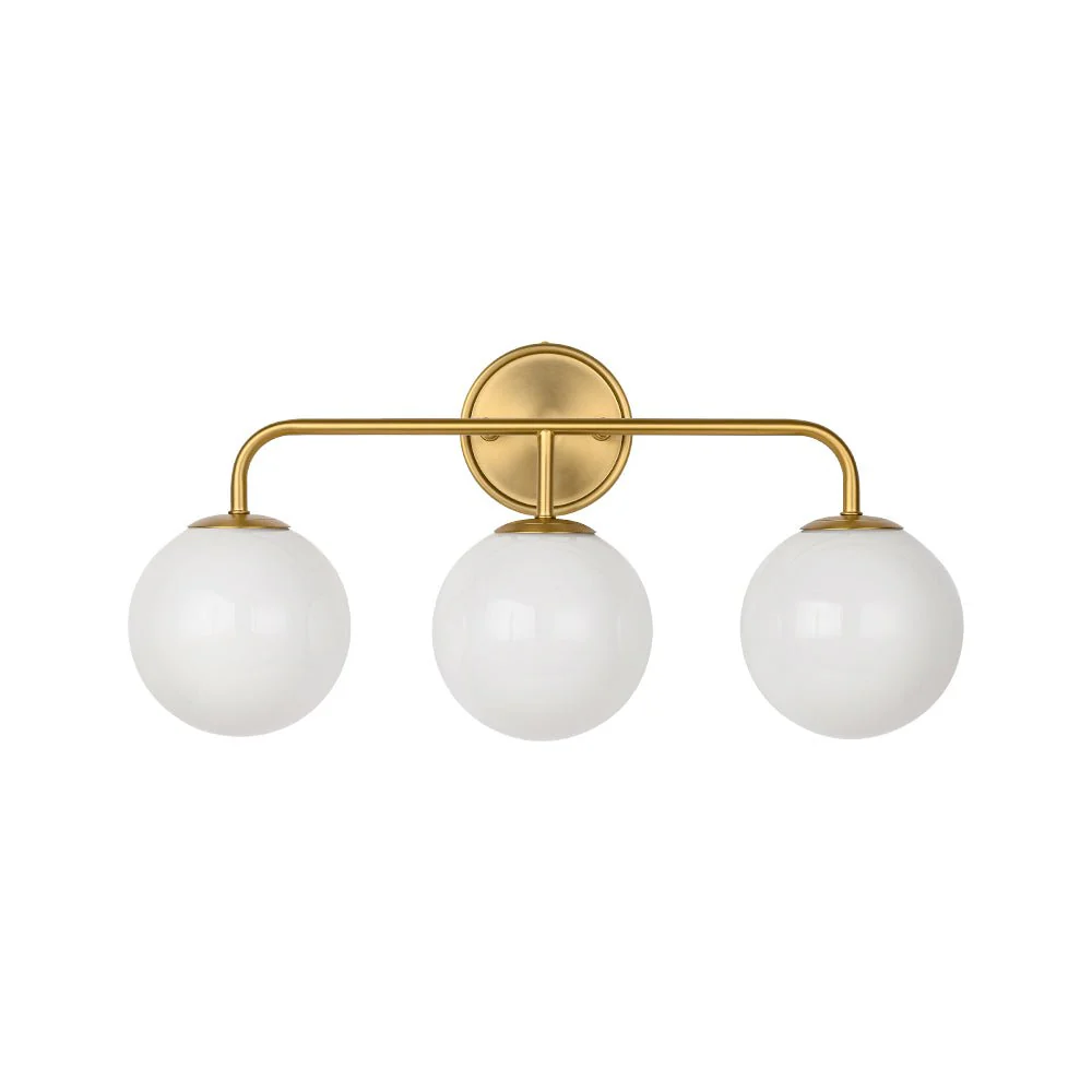 Mid-century Shine Opal Glass Globe Brass Vanity Light - Image 11