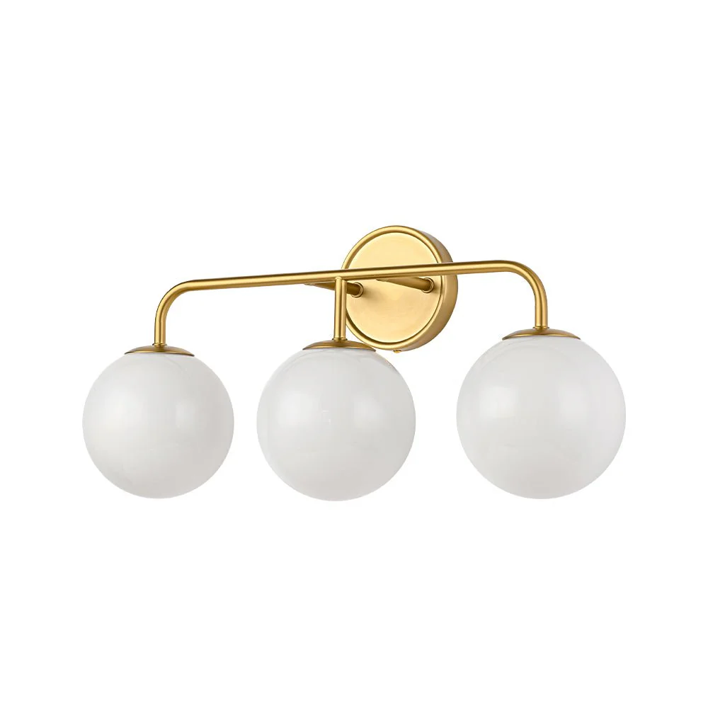 Mid-century Shine Opal Glass Globe Brass Vanity Light - Image 12