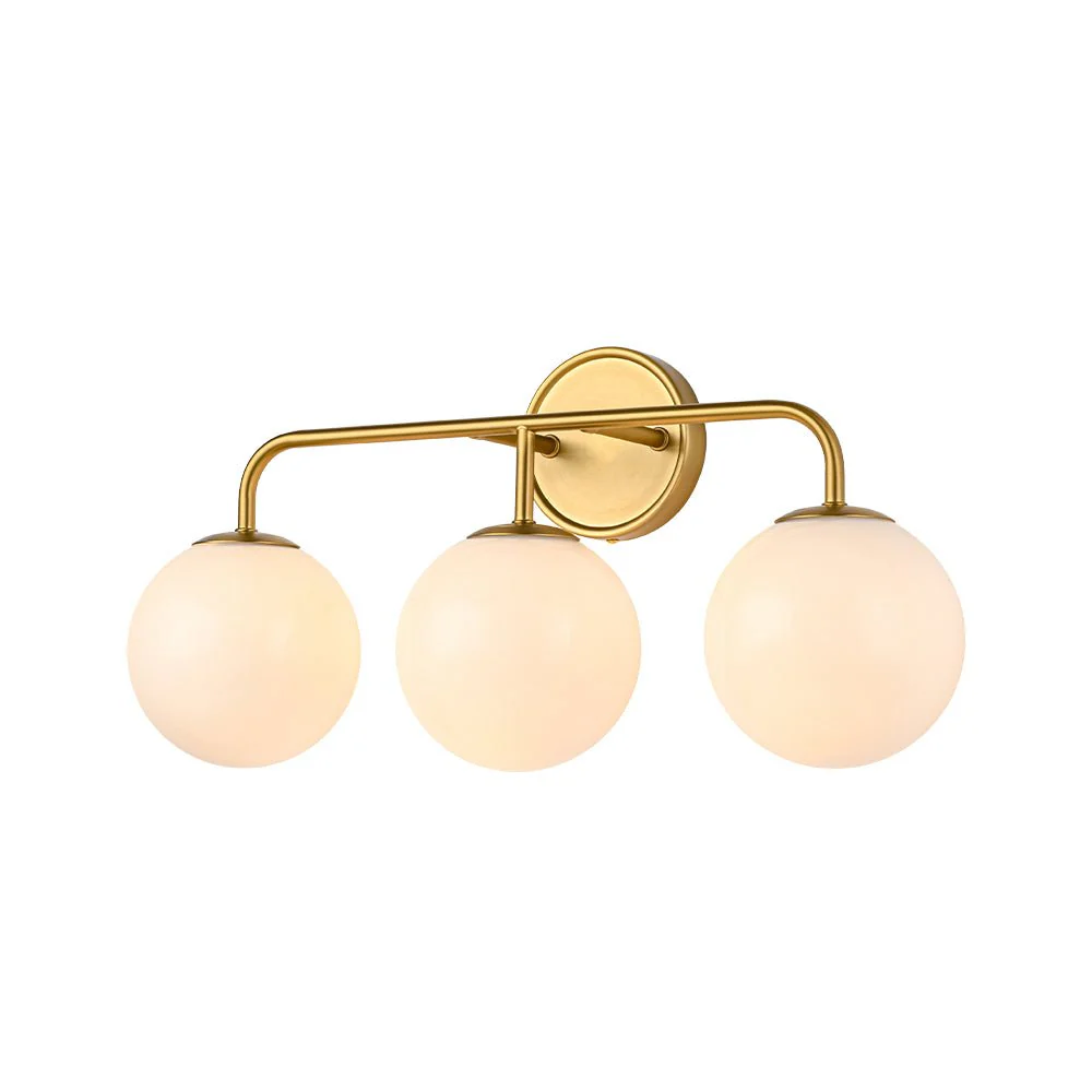 Mid-century Shine Opal Glass Globe Brass Vanity Light - Image 13