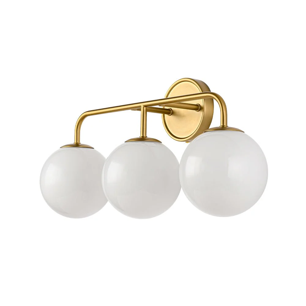 Mid-century Shine Opal Glass Globe Brass Vanity Light - Image 14