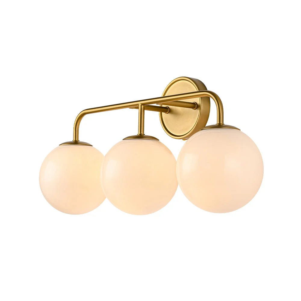 Mid-century Shine Opal Glass Globe Brass Vanity Light - Image 15