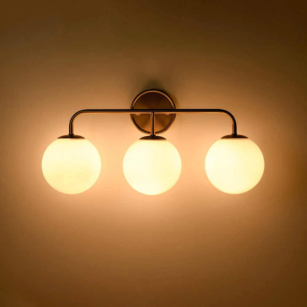 Mid-century Shine Opal Glass Globe Brass Vanity Light - Image 20