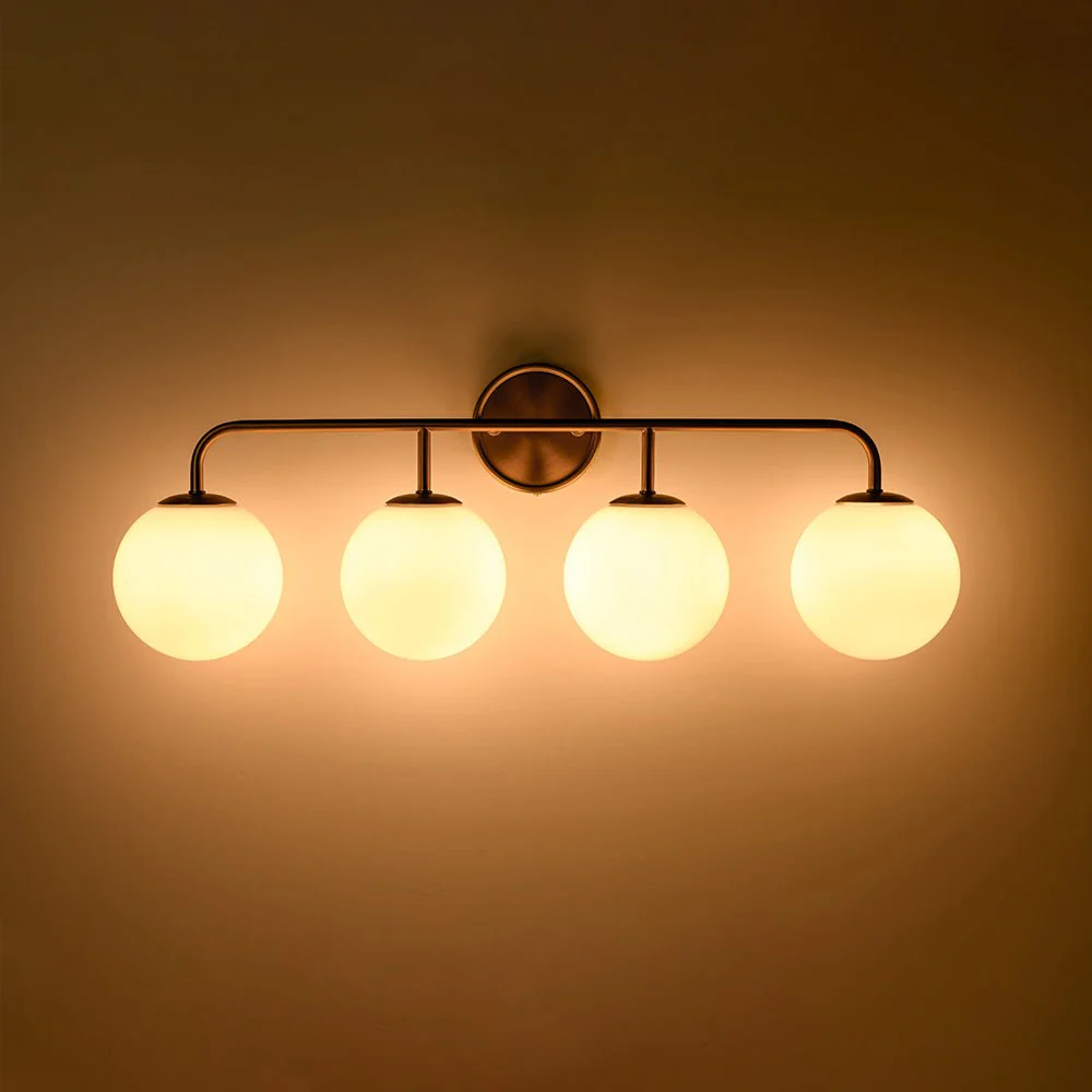 Mid-century Shine Opal Glass Globe Brass Vanity Light - Image 21