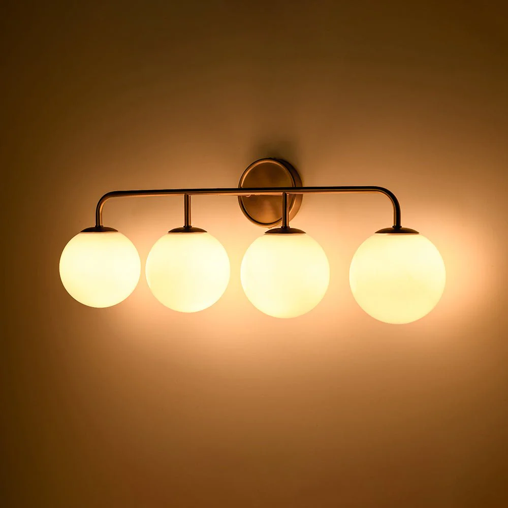 Mid-century Shine Opal Glass Globe Brass Vanity Light - Image 22