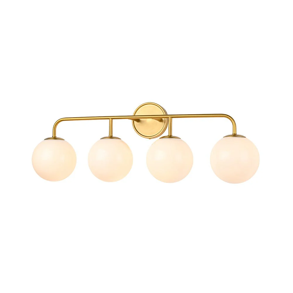 Mid-century Shine Opal Glass Globe Brass Vanity Light - Image 5
