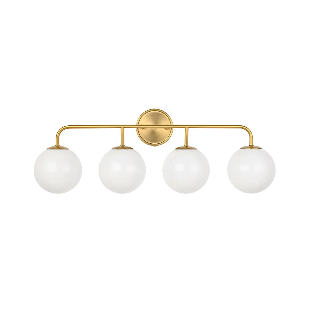 Mid-century Shine Opal Glass Globe Brass Vanity Light - Image 6