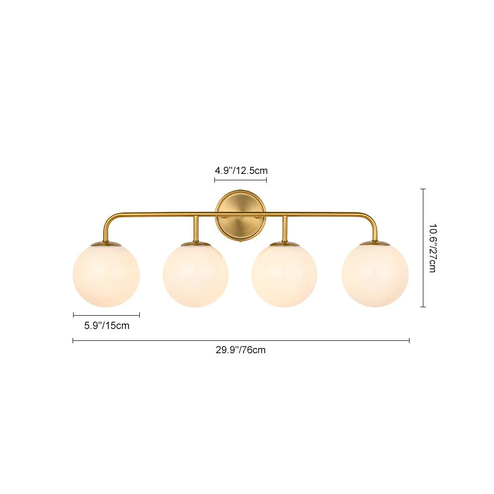 Mid-century Shine Opal Glass Globe Brass Vanity Light - Image 7