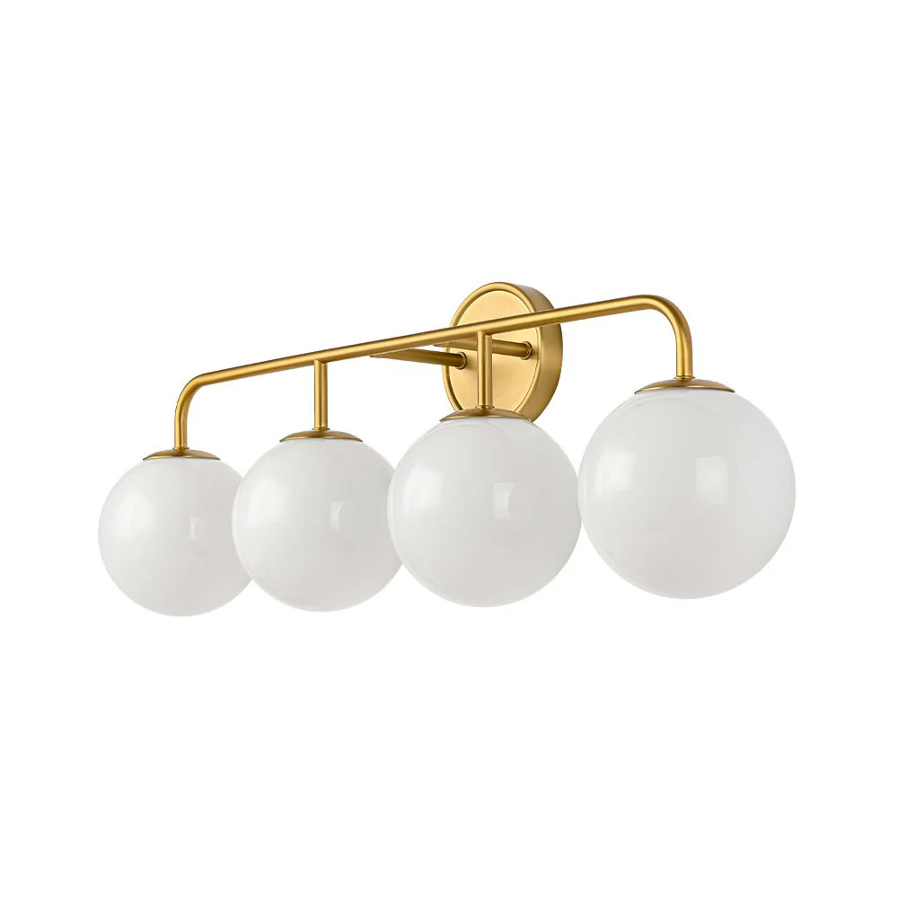 Mid-century Shine Opal Glass Globe Brass Vanity Light - Image 8