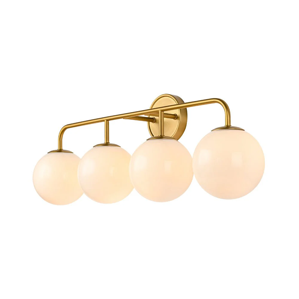 Mid-century Shine Opal Glass Globe Brass Vanity Light - Image 9
