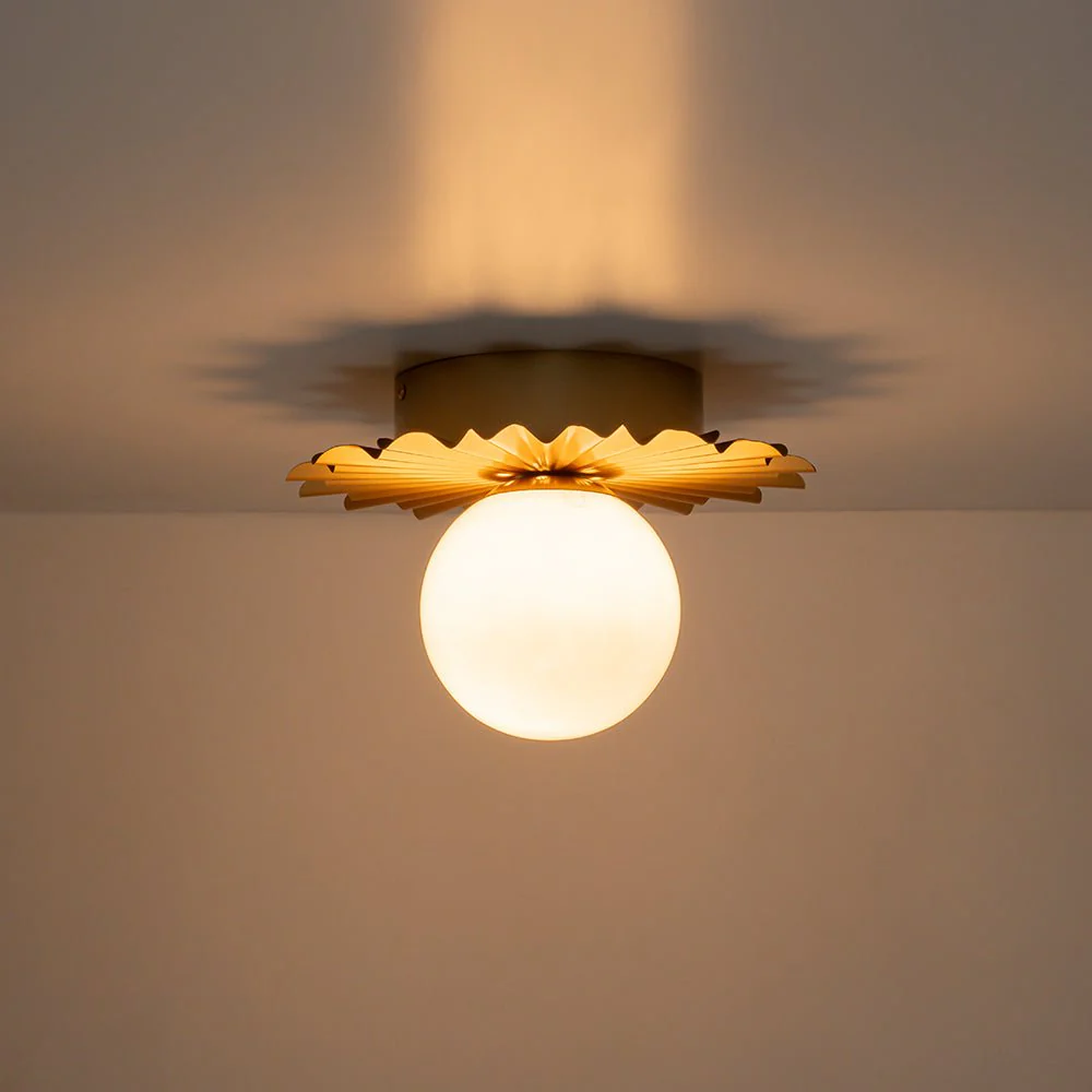 Mid-Century Sunburst 1-Light Opal Glass Globe Ceiling Light - Image 4