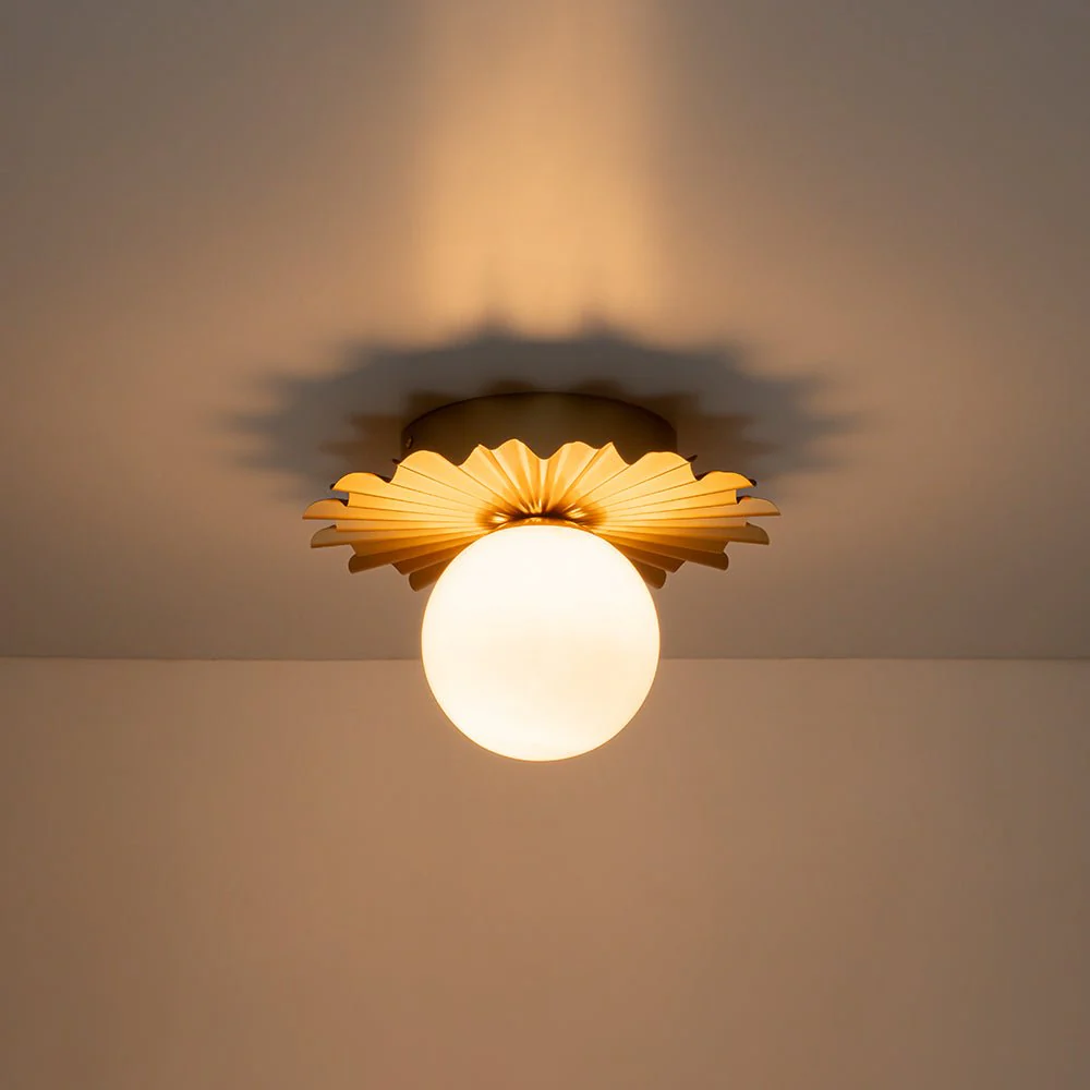 Mid-Century Sunburst 1-Light Opal Glass Globe Ceiling Light - Image 5