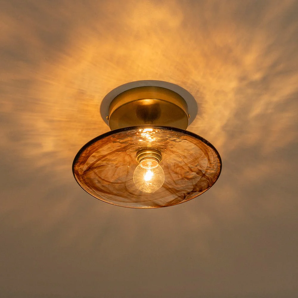 Mini 1-Light Amber Swirl Glass Shade Semi Flush Mount - Image 18