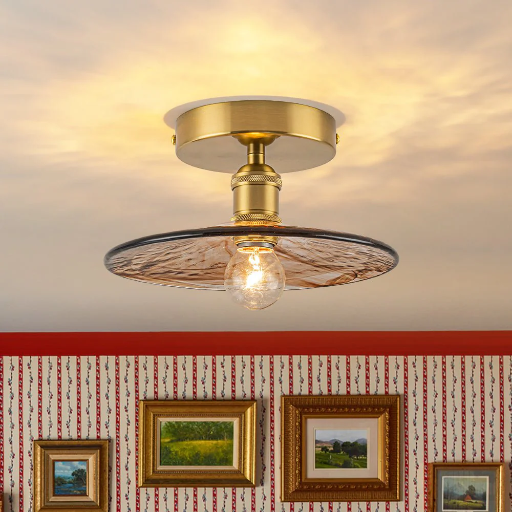 Mini 1-Light Amber Swirl Glass Shade Semi Flush Mount - Image 3