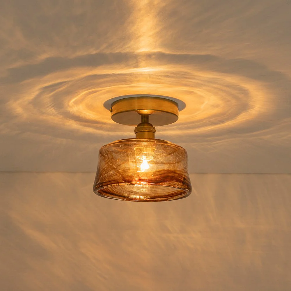 Mini 1-Light Amber Swirl Glass Shade Semi Flush Mount - Image 8