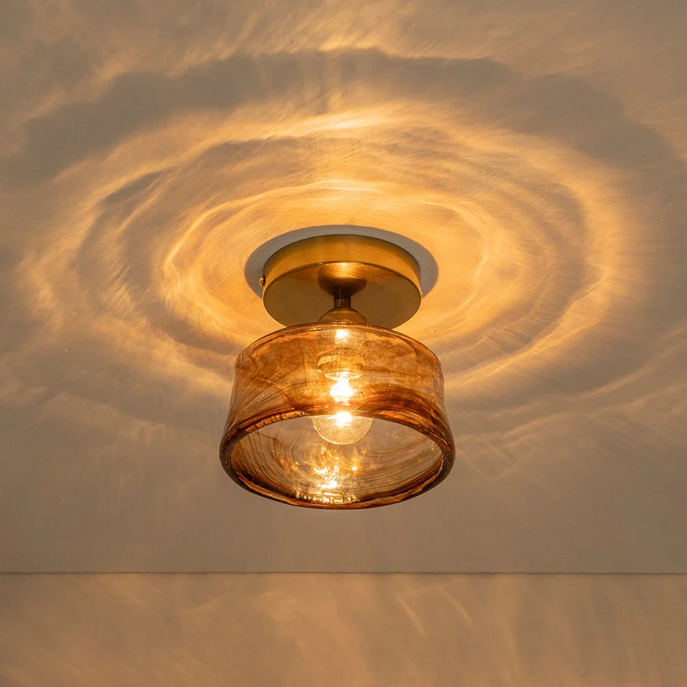 Mini 1-Light Amber Swirl Glass Shade Semi Flush Mount - Image 9