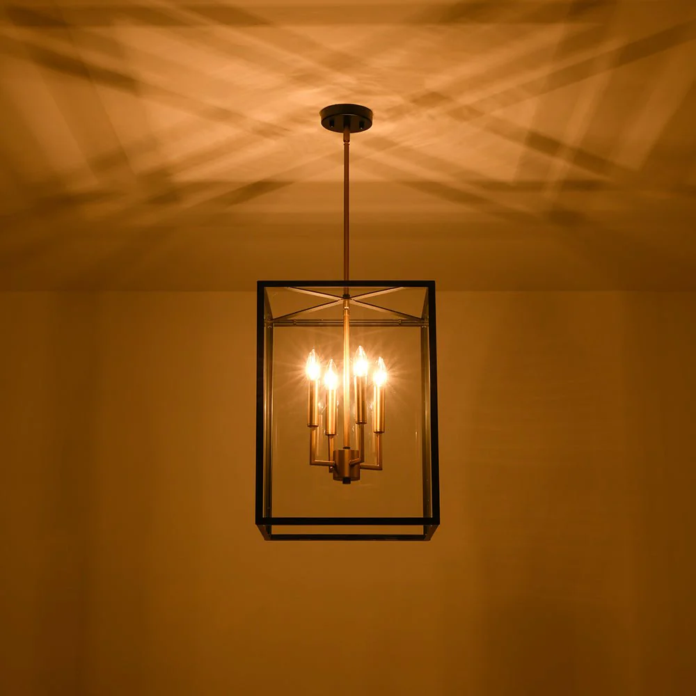 4-Light Candle Style Wide Glass Square Lantern Pendant - Image 10