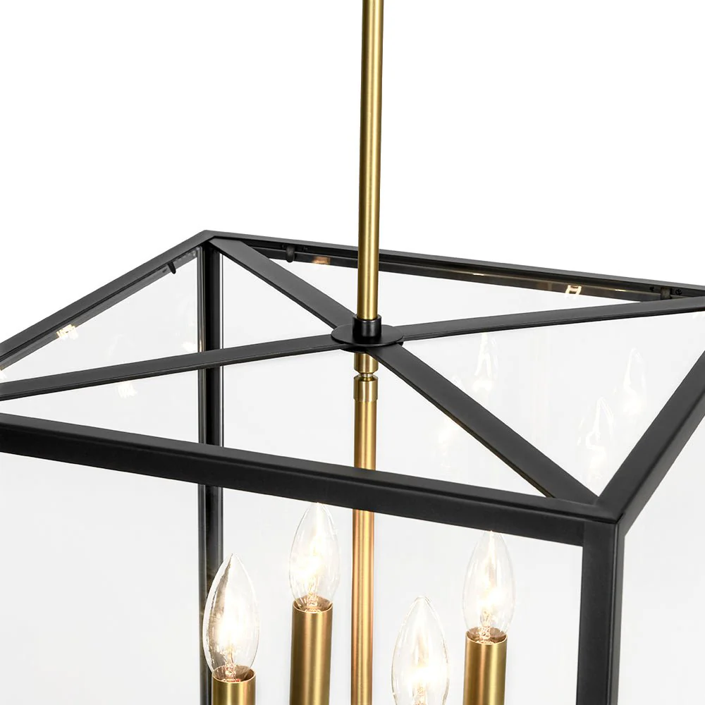 4-Light Candle Style Wide Glass Square Lantern Pendant - Image 11
