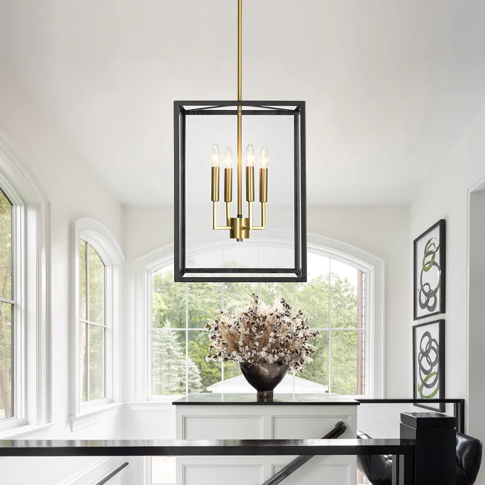 4-Light Candle Style Wide Glass Square Lantern Pendant - Image 2