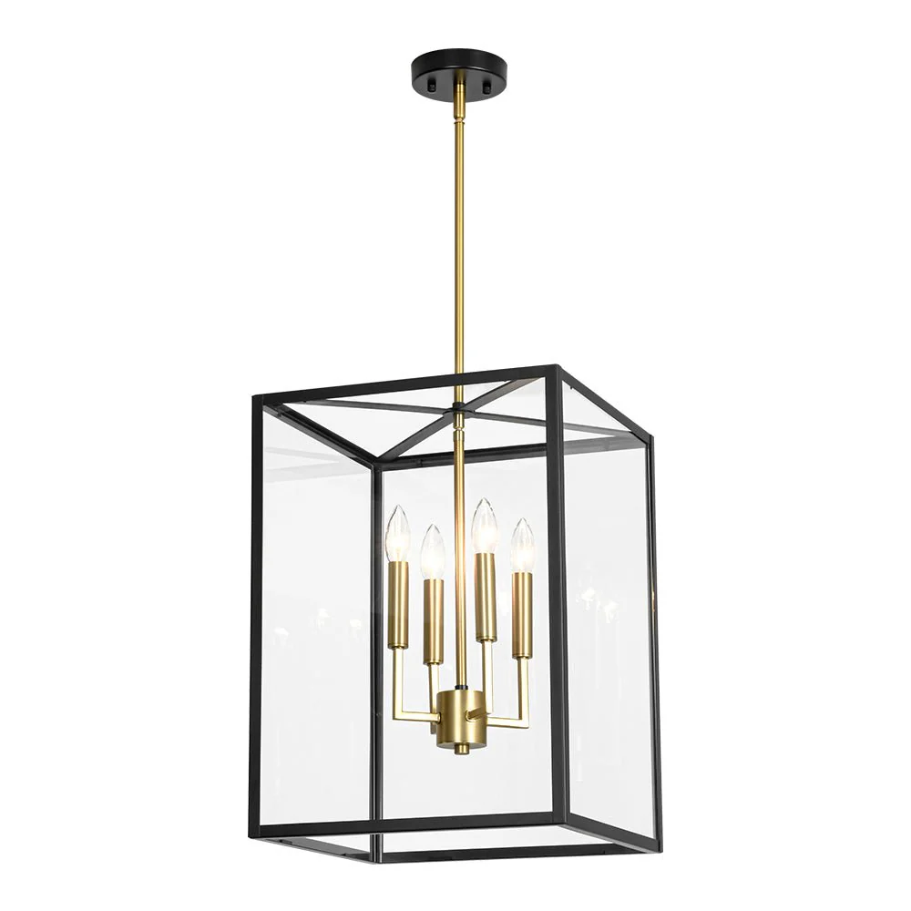 4-Light Candle Style Wide Glass Square Lantern Pendant - Image 3
