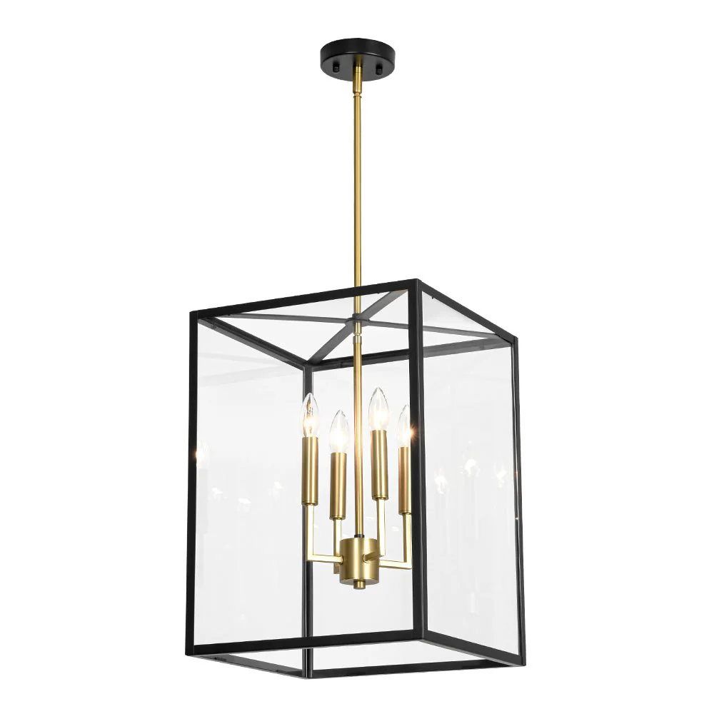 4-Light Candle Style Wide Glass Square Lantern Pendant - Image 4
