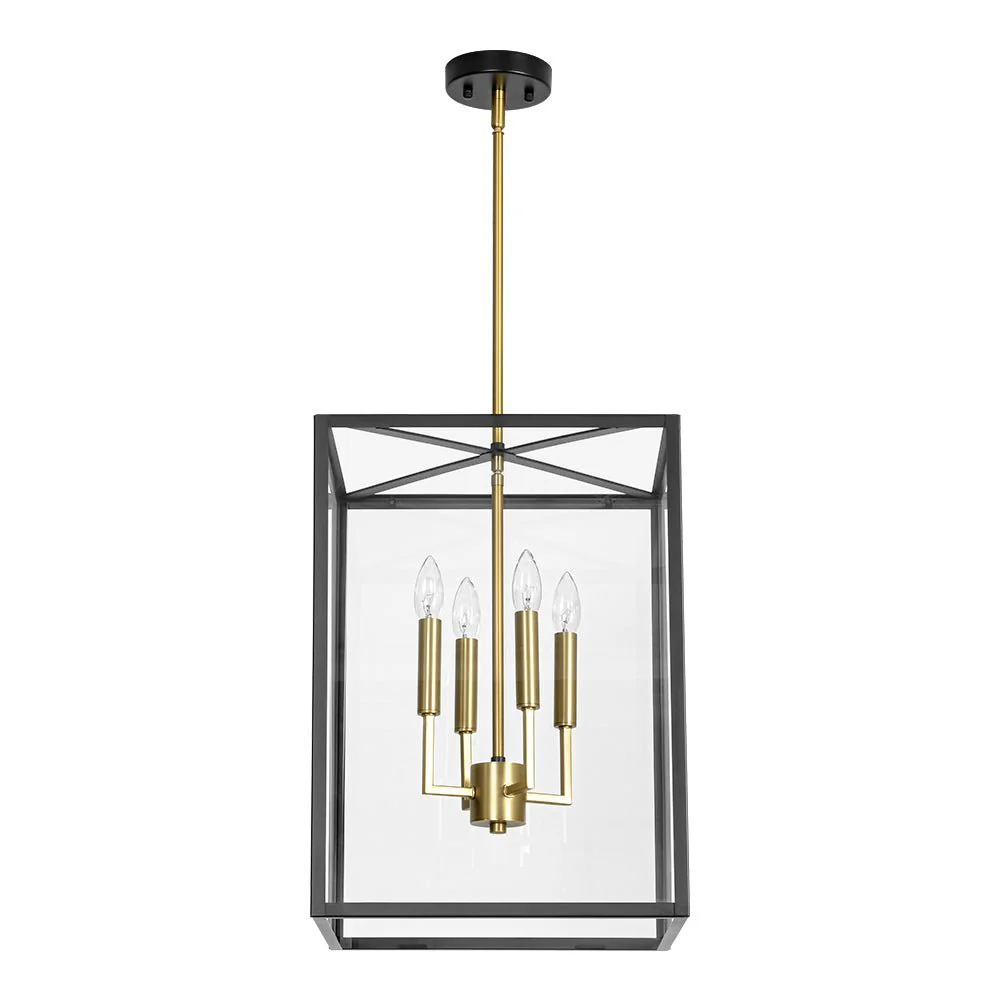 4-Light Candle Style Wide Glass Square Lantern Pendant - Image 5