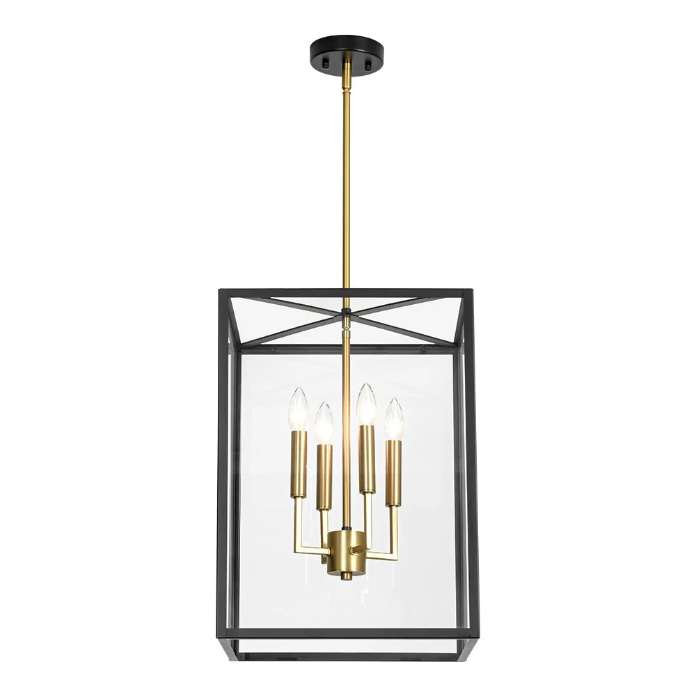 4-Light Candle Style Wide Glass Square Lantern Pendant - Image 6