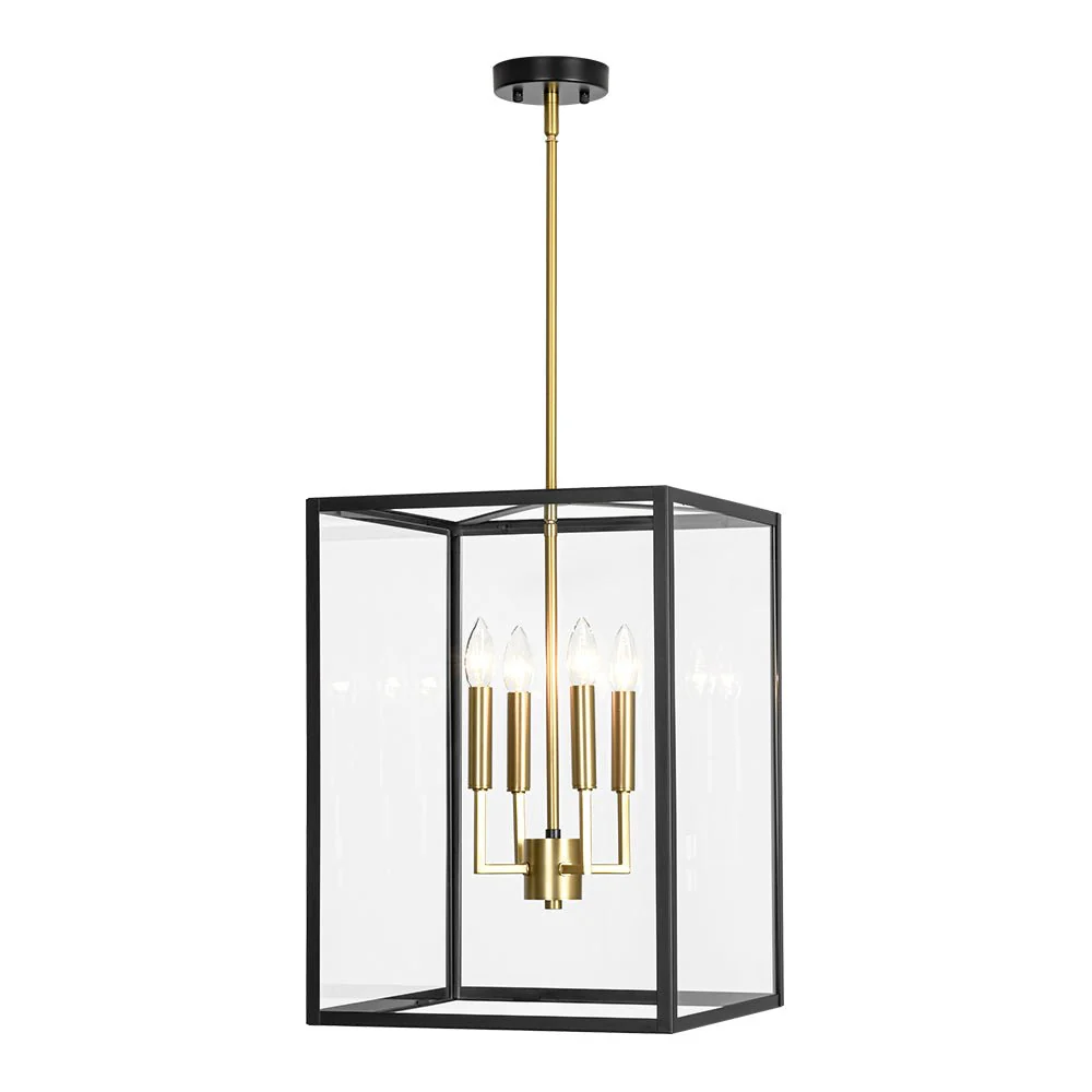 4-Light Candle Style Wide Glass Square Lantern Pendant - Image 7