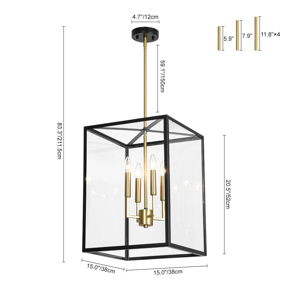 4-Light Candle Style Wide Glass Square Lantern Pendant - Image 8