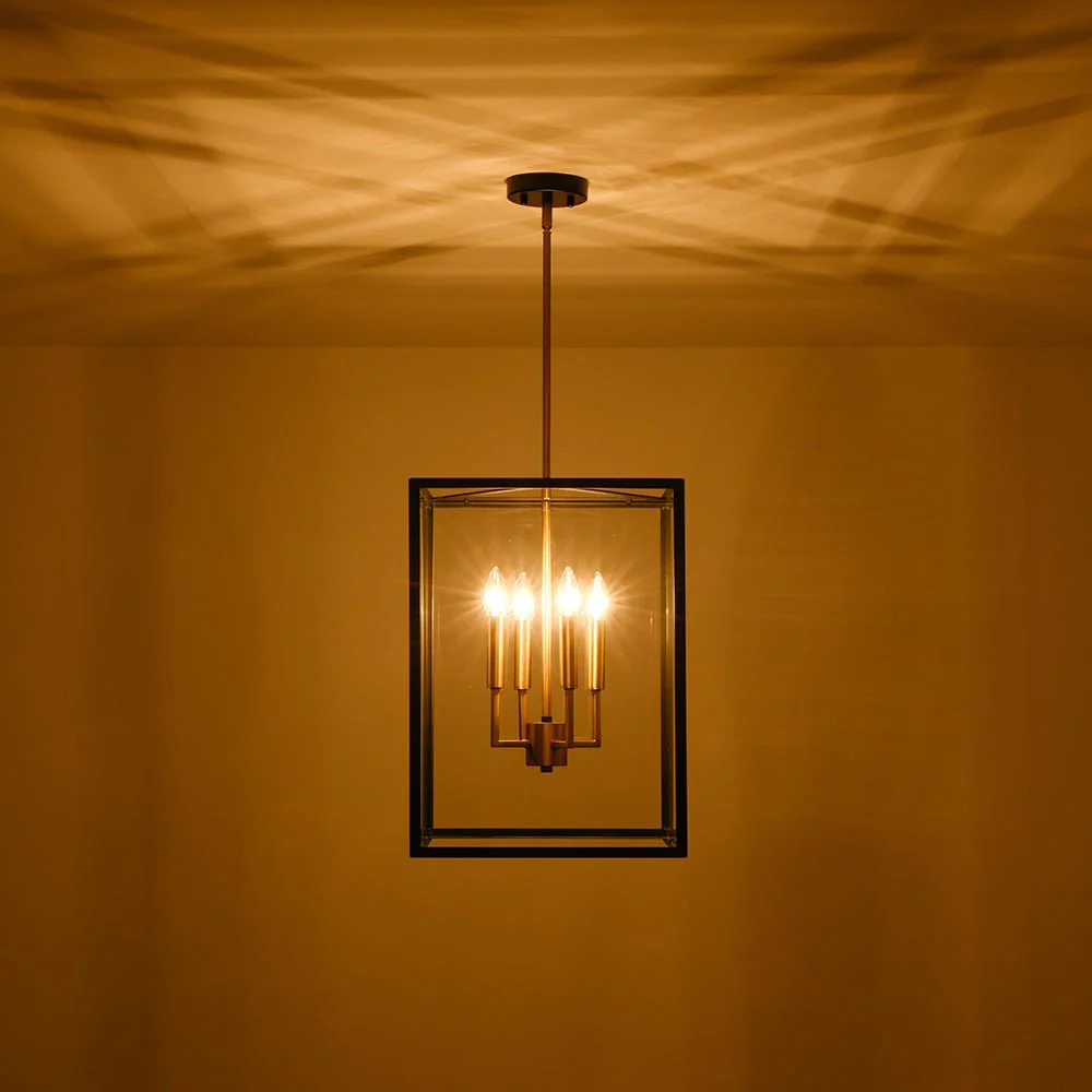 4-Light Candle Style Wide Glass Square Lantern Pendant - Image 9