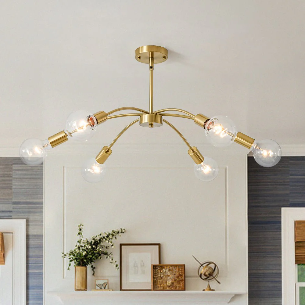 Minimalist 6-Light Metal Round Sputnik Swoop Chandelier - Image 2