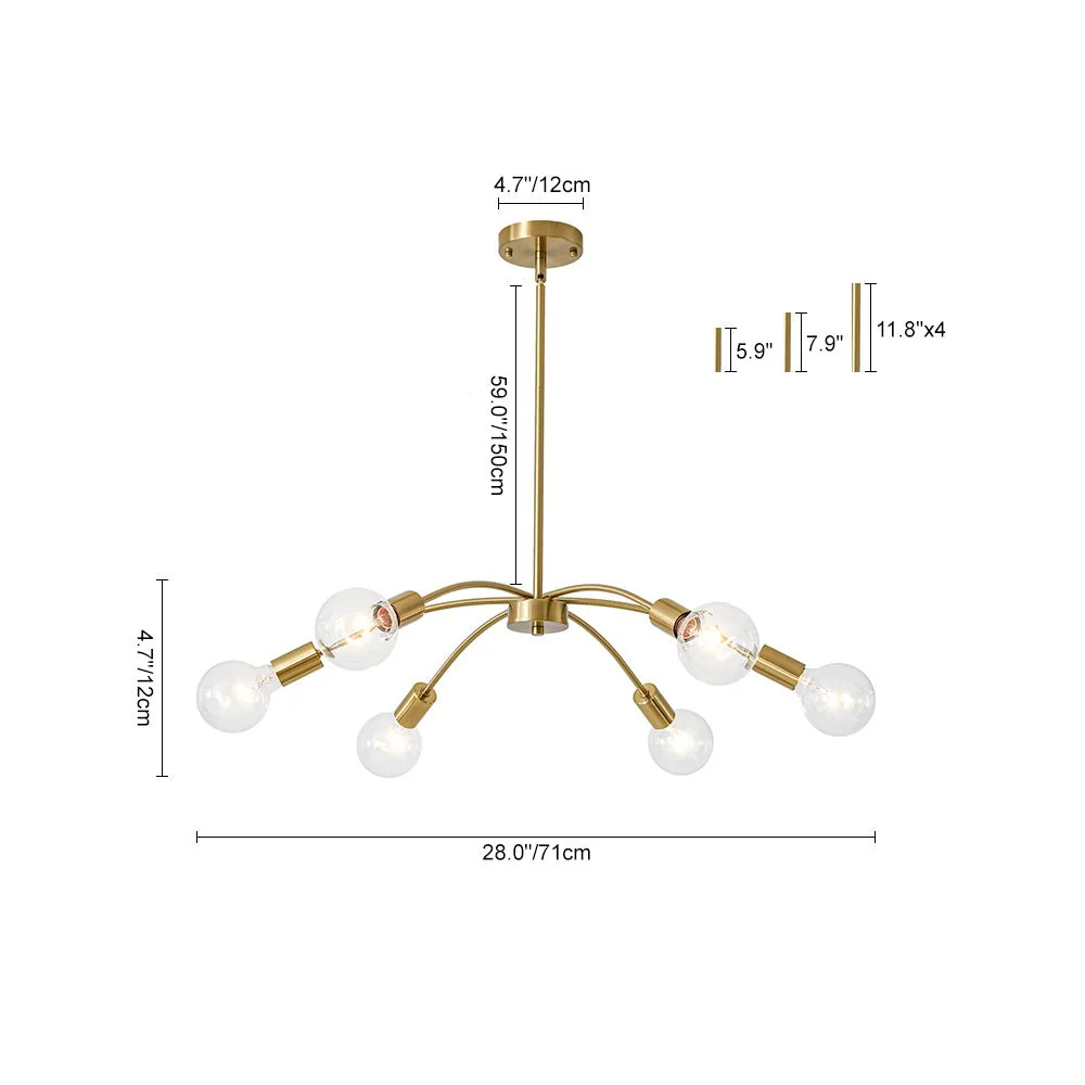 Minimalist 6-Light Metal Round Sputnik Swoop Chandelier - Image 9