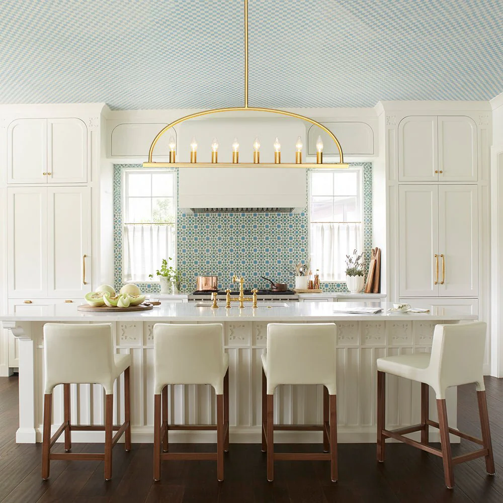 Minimalist 8-Light Brass Candle Style Linear Island Chandelier - Image 2